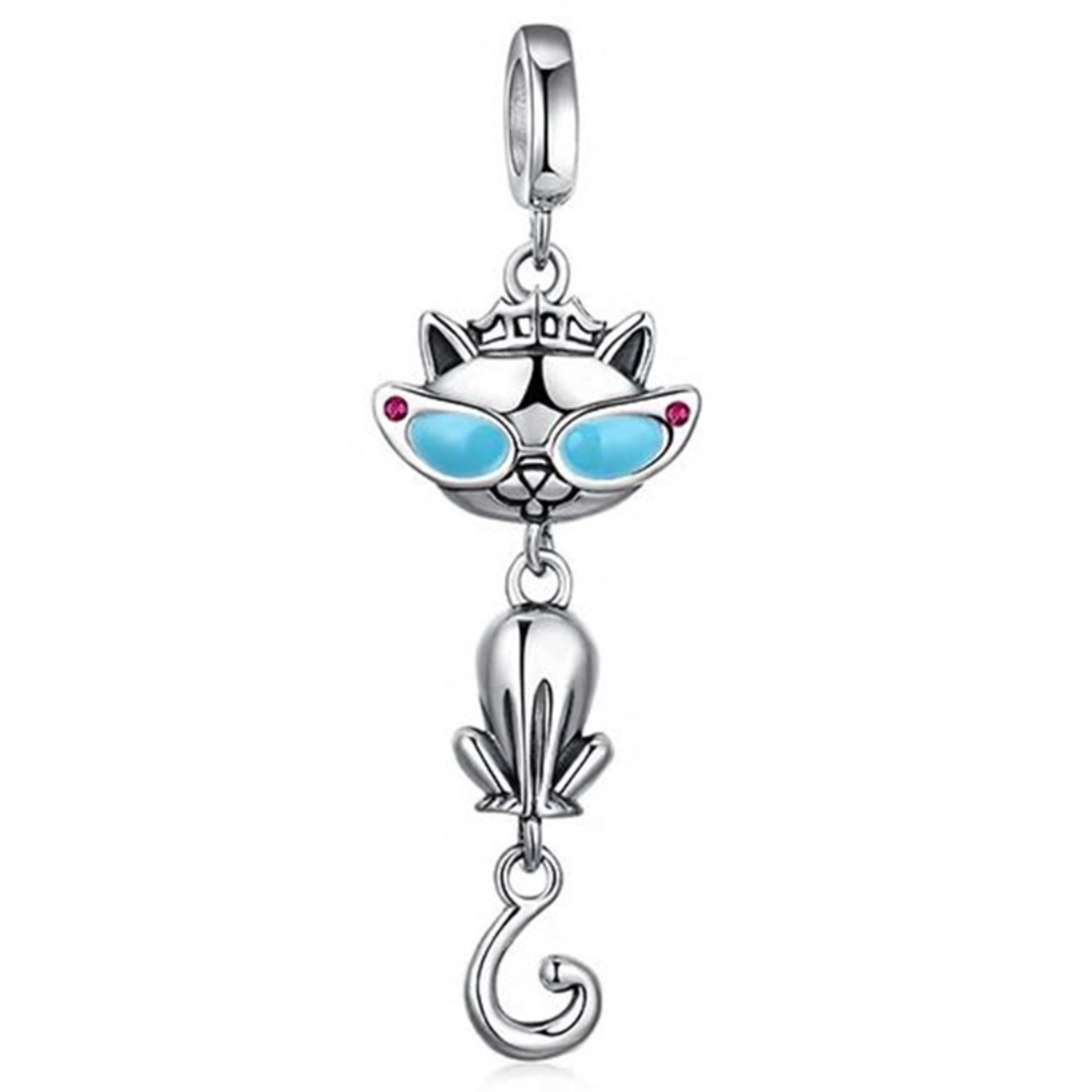 100% 925 Silver Diva Cat & Glasses Charm Pendant